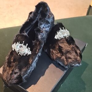 Luxurious Black Mink Fur Women's Loafers